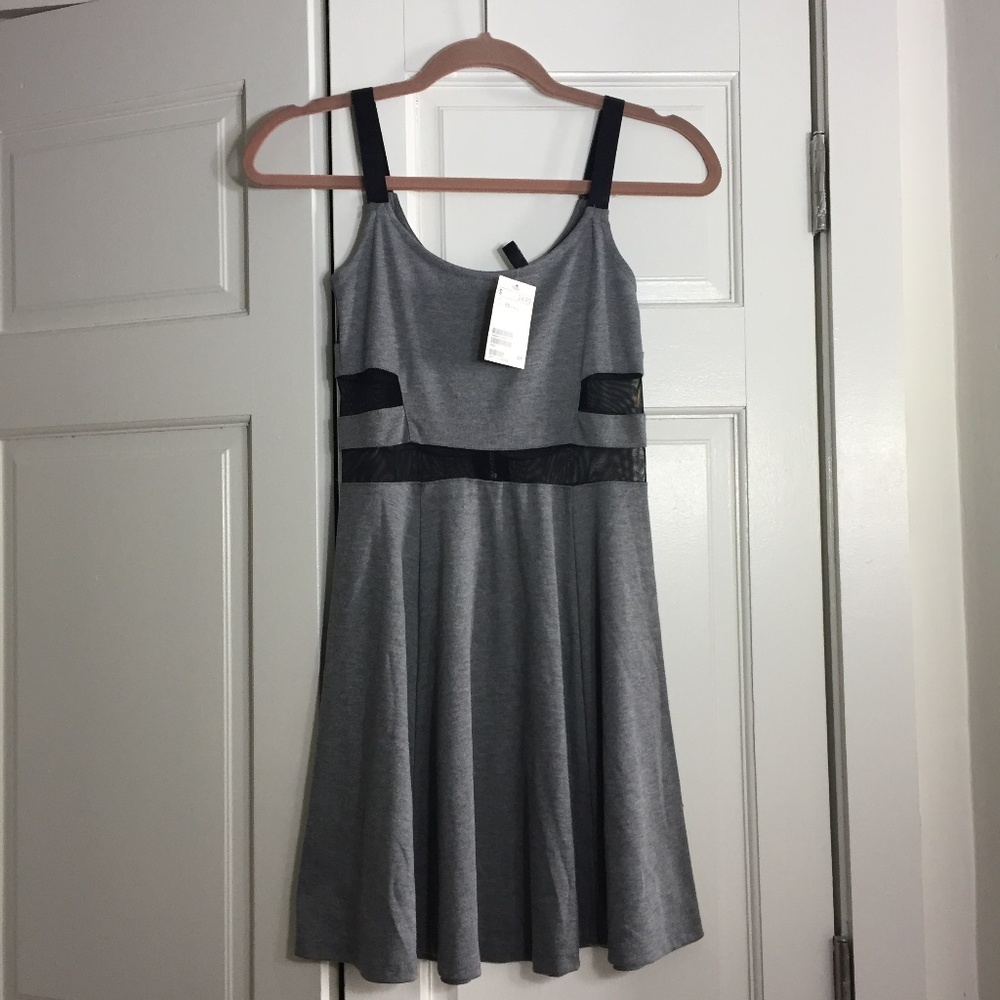 NWT - H&M Gray Black Skater Dress Mesh